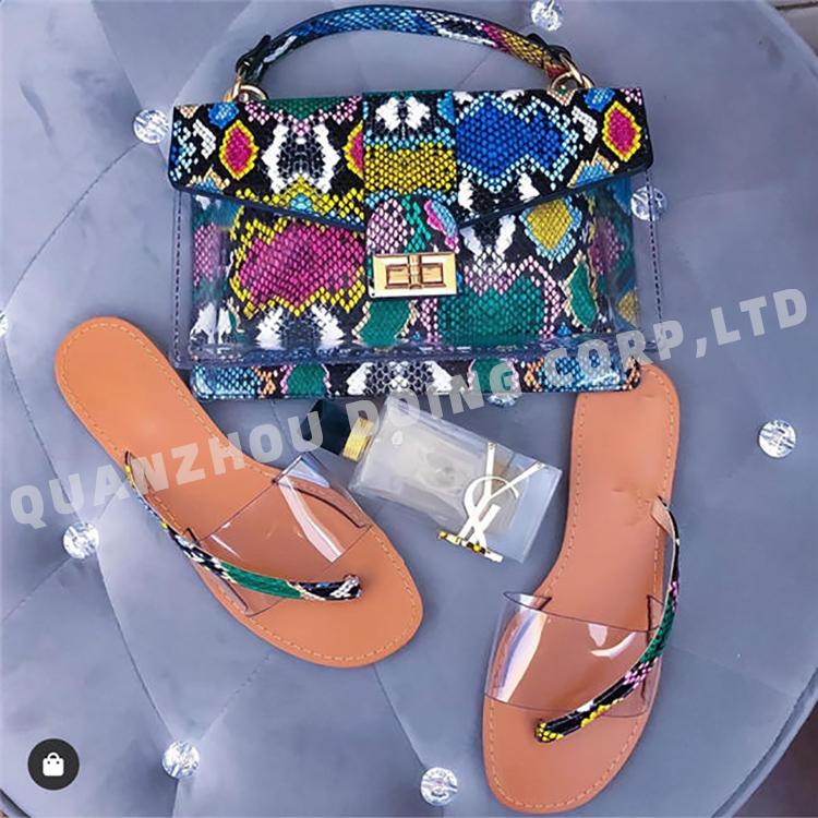 2021 designer women snakeskin jelly chain ladies kids big handbag backpack purse and shoe slide slipper sandals matching bag set
