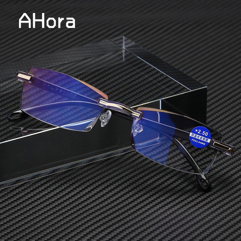 ahora anti blue light blocking rimless reading glasses women men square frameless presbyopic glasses diopters 1 0 1 5 2 2 5 4 0
