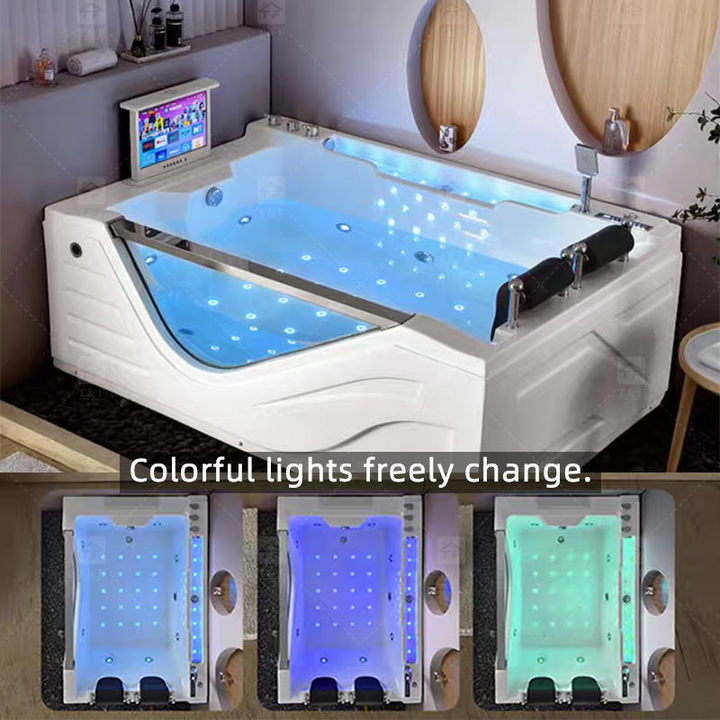 White 2 Person 1900mm Jaccuzie Double Seat Acrylic Whirlpool Free Standing Surf Spa Massage Bathtub for Adult