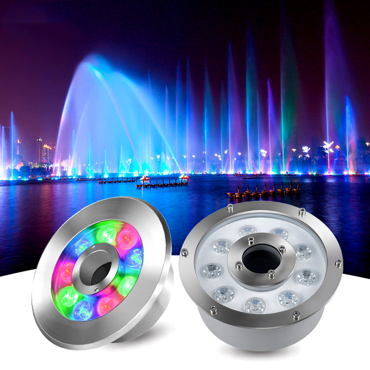 LED Seven-Color Fountain Light Fully Potted Process IP68 Waterproof Design 304 Stainless Steel for Outdoor Water Features