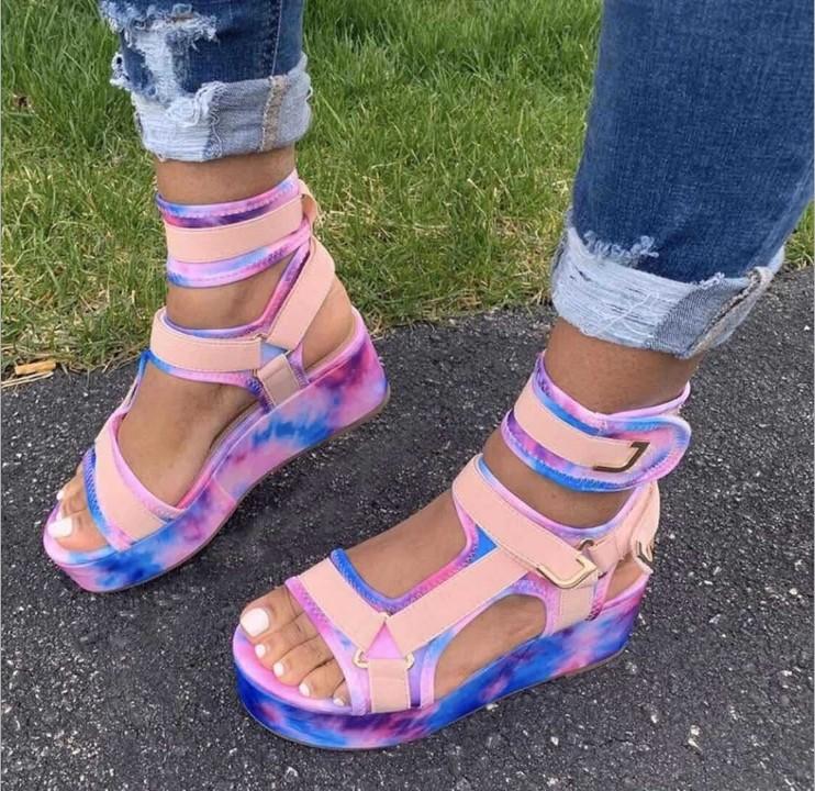 ins hot sale thick sole wedge design high heel sandals wholesale ladies shoes women heels