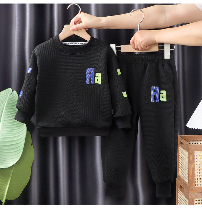 Wholesale Cheap Two-piece Autumn Winter New Round Neck Long Sleeves Kids Boys and Girls Sweatshirt Sweatpants Clothes Set