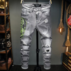 Europe and the United States Skinny Pants Badge Jeans Men Trendy Knee Hole Biker Jeans Low Cheap Price Men Jeans Denim