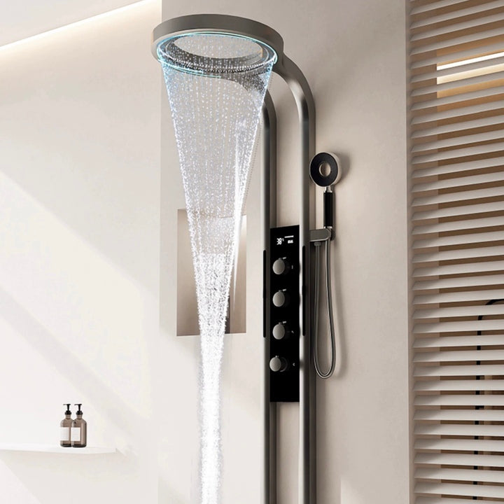 Luxury Smart LED Display Rainfall Soft Apartment Bathroom Shower Panels System Ceramic Valve Brass SPA Massage Waterfall Shower