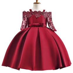Hot Sale Kid Clothing Girl Princess Dress Kids Shoulder Lace Half Sleeve Ball Gown Flower Girls Dress Patterns