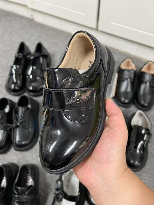 Children's Black School Shoes Soft Sole Single Shoes Boys Girls Leather Shoes Mixed Design Wholesale