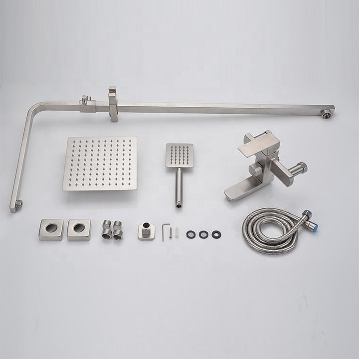 Rainfall Wall Mounted Top Shower and Hand Shower Set 304 Stainless Steel Wall-mount Bath Tub Rain-style Shower Faucet