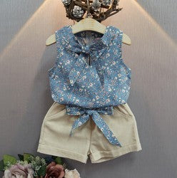 2PCS Set Toddler Kids Baby Girls Outfits Clothes T-Shirt Vest Tops+Shorts Pants