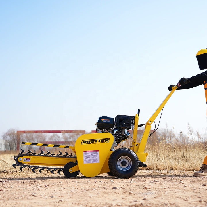 AUSTTER Farm Professional Small 600mm Depth 15hp Gasoline Engine Self Powered Chain Mini Trencher Machine