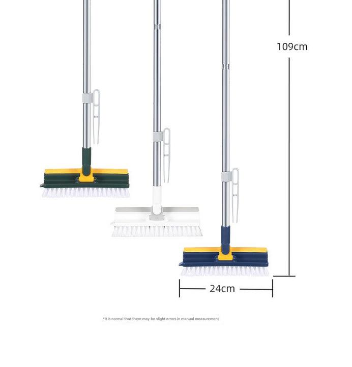 3-in-1 Long-Handled Floor Brush Versatile Cleaning With Squeegee Bristle Brush and Scrubber for Tile Cleaning