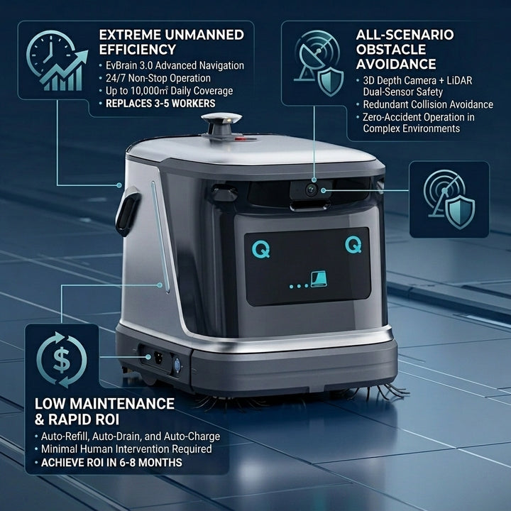Autonomous Industrial Floor Cleaning Robot Mop Sweep Lidar Navigation App-Controlled Scrubbing 5000 Sq ft IP6X Commercial Use