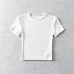 Round neck solid color short sleeve T-shirt summer style women's new tight crop top shirts