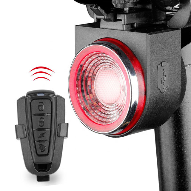 Multifunctional USB Bicycle Tail Light Remote Control Smart Bike Alarm Lock LED Light Source PC Material Rear Mount