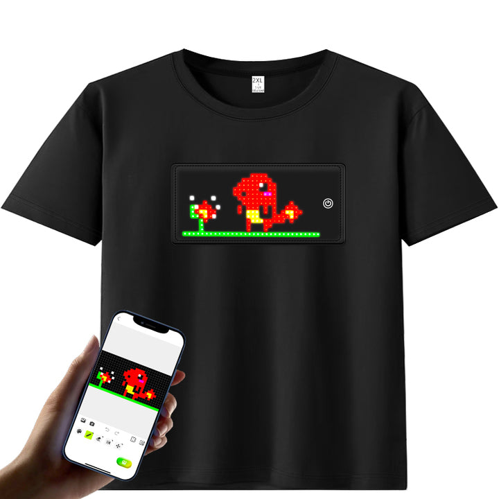 Programmable LED T-Shirt Flashing Display Custom Text Adults Black Fashionable Glowing Clothing Rave Party DJ Light Up T-Shirts