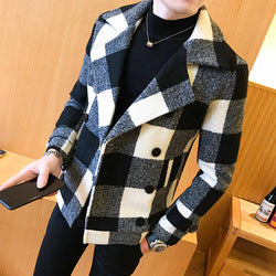 New men fall clothing 2022 plus size jacket slim-fit tartan coat men's short trend winter coats for men