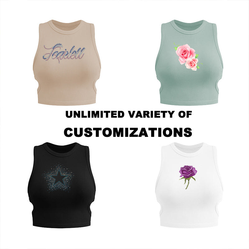 Custom Logo Vest Summer Ladies White Cotton Ribbed Women Crop Tank Top