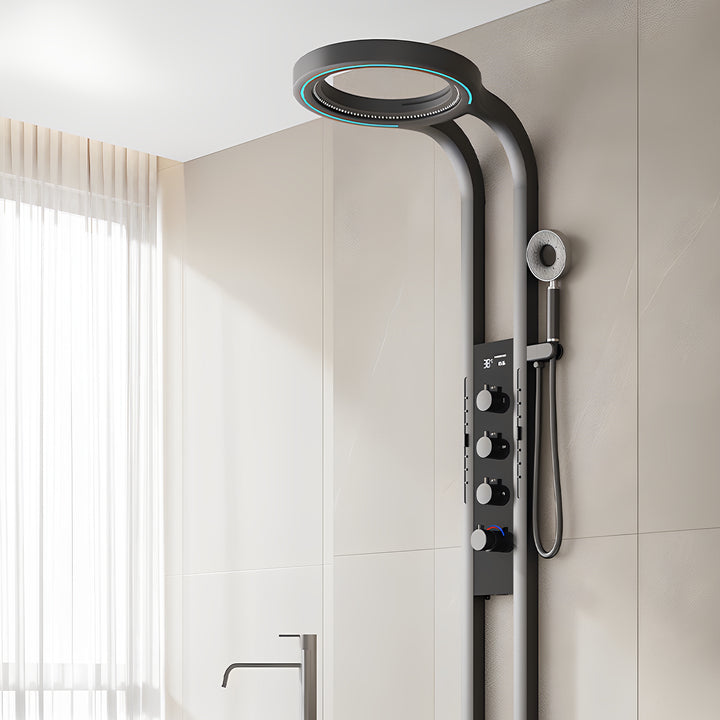 Luxury Smart LED Display Rainfall Soft Apartment Bathroom Shower Panels System Ceramic Valve Brass SPA Massage Waterfall Shower