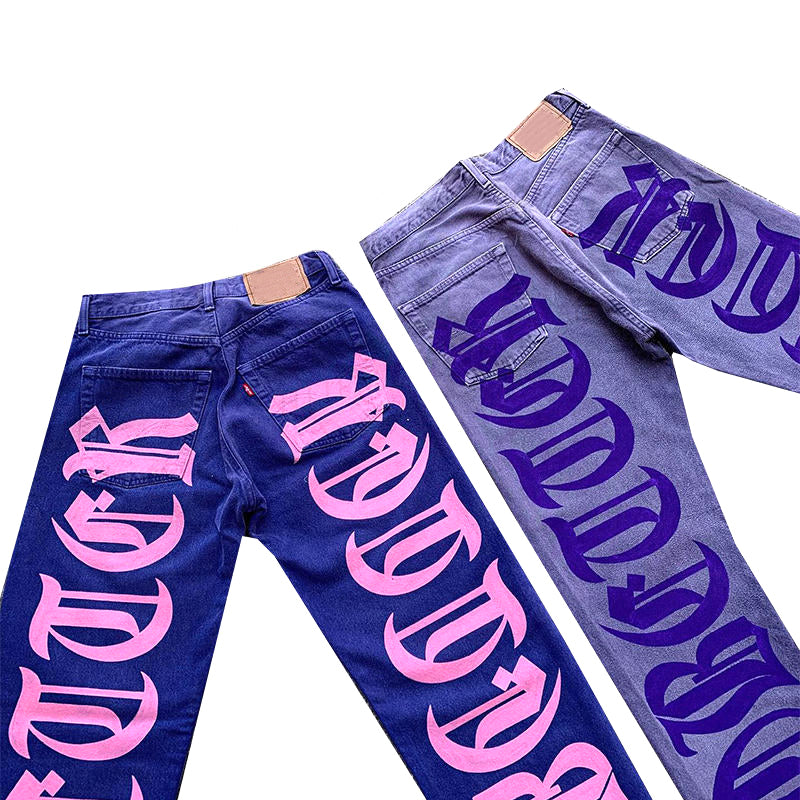 Custom streetwear stack denim pants cotton baggy stacked jeans men