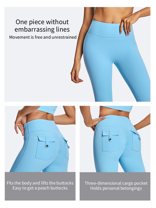 Custom Sportswear Eco-Friendly High Waist Yoga Pants Tummy Control Hip-lift Breathable Quick Dry Four-Way Stretch Solid Pocket