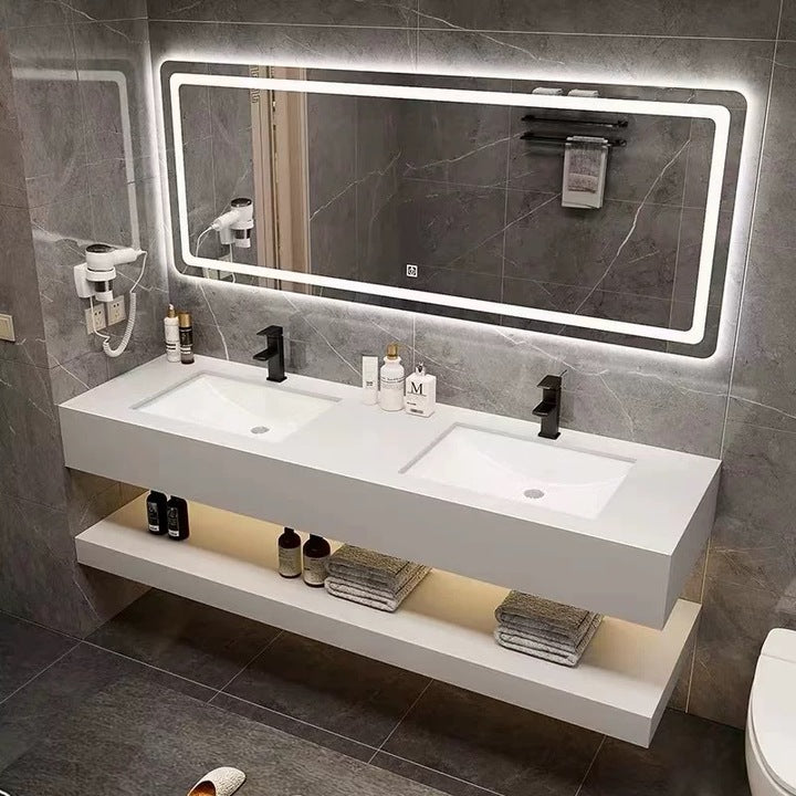 Modern European Style Double Sink Bathroom Vanity with Mirror Water-Resistant From Hotel Supplie