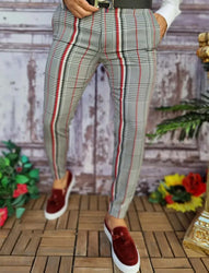 Custom Fashion Slim Fit Men Plaid Dress Pants  Casual Office Skinny Khaki Men Trousers