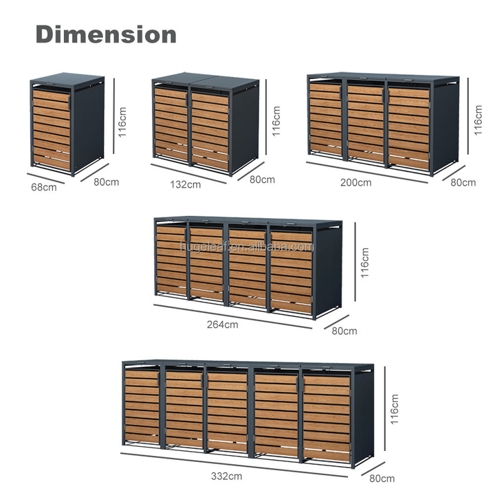 Weatherproof Heavy Duty Outdoor Trash Can Enclosure Powder Coated Galvanized Metal Wheelie Bin Storage Shed with 5 Wheelie Bins