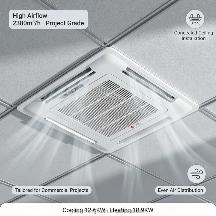 YESNCER 2380m³/h Airflow 4-Way Ceiling Cassette Fan Coil Unit with Built-in Drain Pump for Hotel Office Project HVAC System