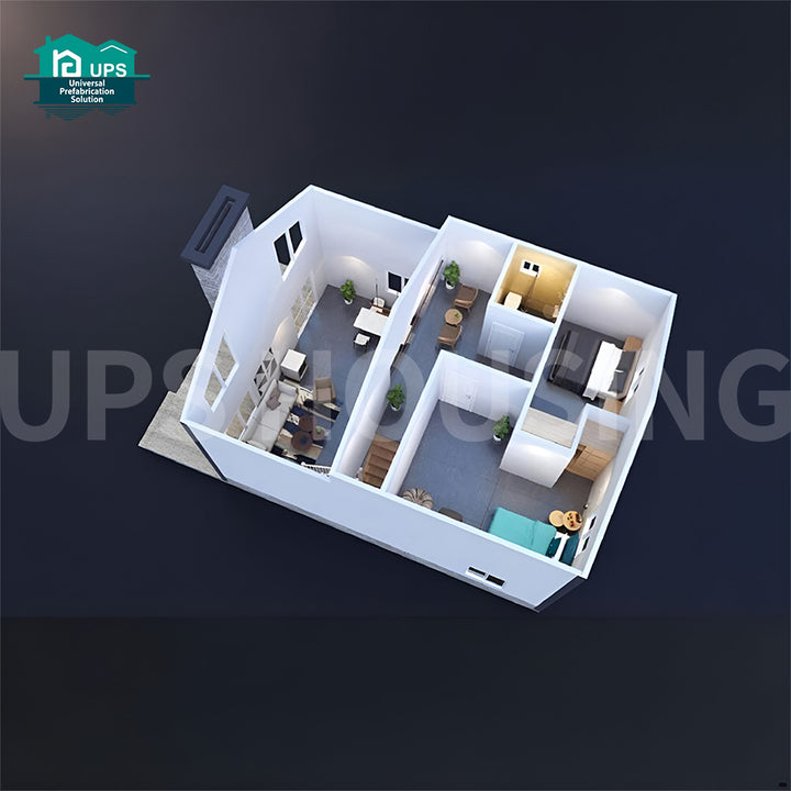 UPS Earthquake-Proof Sandwich Panel Prefab Houses Modern Design 50sqm Luxury Prefab Office Container House Bedroom Mall Living