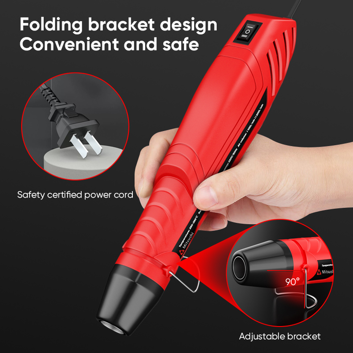 Mitsushi Heat Gun 300W Electric Industrial Hot Air Gun Temperature Adjustable for DIY Shrinking & Soldering Battery Powered