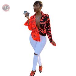 yh sg92118 hot sale multicolor graffiti letter print shirt fashion clothing woman blouses and tops