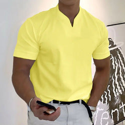 Muscular men's fitness plus-size sports t-shirt men's stretch cotton pocket short-sleeved summer V-neck Polo shirt