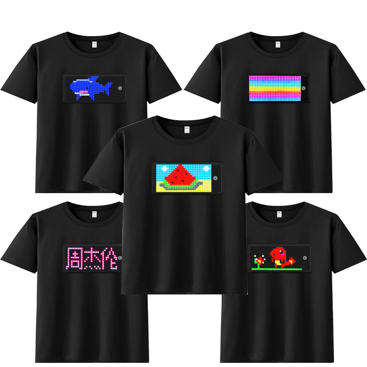 Programmable LED T-Shirt Flashing Display Custom Text Adults Black Fashionable Glowing Clothing Rave Party DJ Light Up T-Shirts
