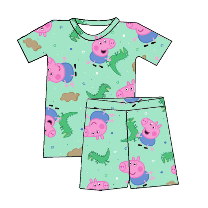 New 2026 Bamboo Fiber Short Sleeve Top and Pants Baby Boys Suit Boys Summer Cute Cartoon Short Sleeved Shorts Clothes Set