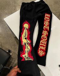 Streetwear Mens Trousers Jogger Sweatpants Custom Skeleton 3D Puff Print Stacked Flared Sweatpants Men