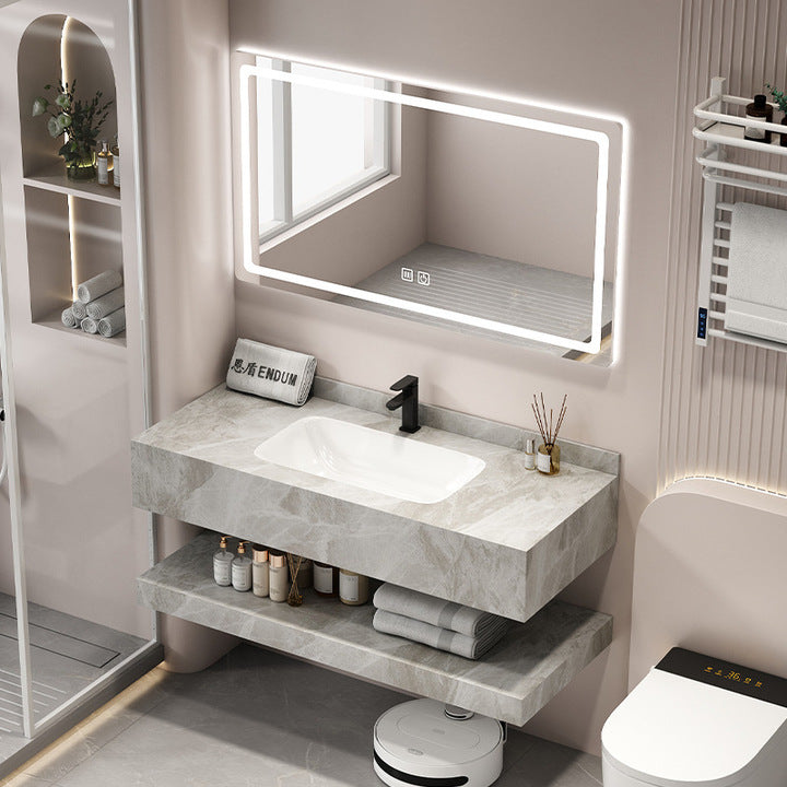 Hotel-Style Double-Layer Rock Plate Seamless Basin Wall-Mounted Face Wash Basin Integrated Ceramic Apartment Bathroom Bathrooms