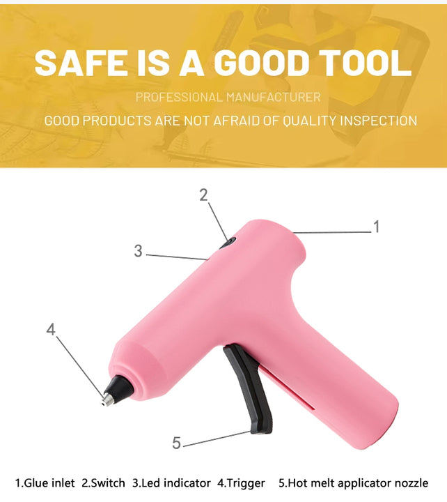 Cordless Electric Glue Gun 10W Rechargeable Lithium Battery Powered Hot Melt DIY Quick Heat Multi-Length Sticks for Home