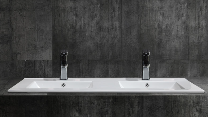 Modern Double Bathroom Sink Ceramic Vanity Cabinet with Square Basin (120cm) for Hotel Use