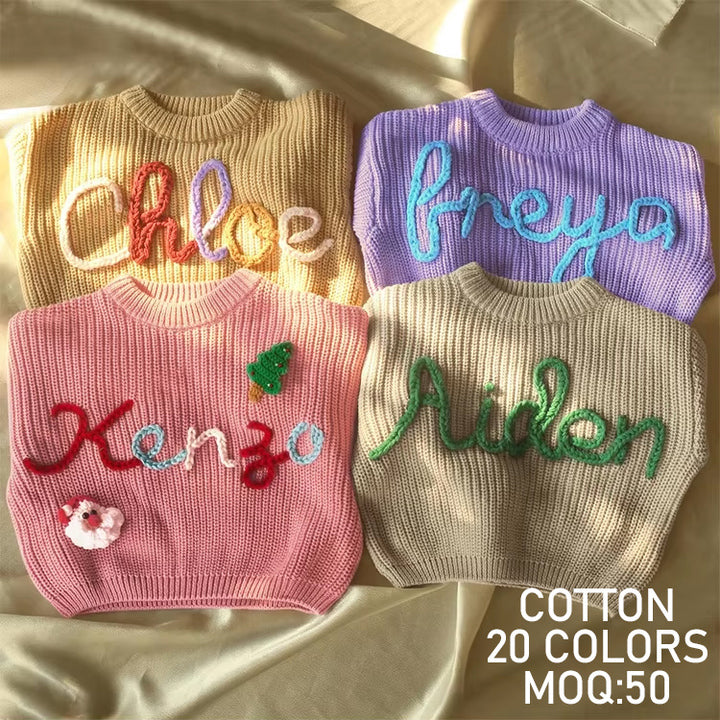 Personalized Hand Embroidered Custom Women's Sweater Floral Embroidery Front Logo 100% Cotton Sweet Style Spring Birthday Gift