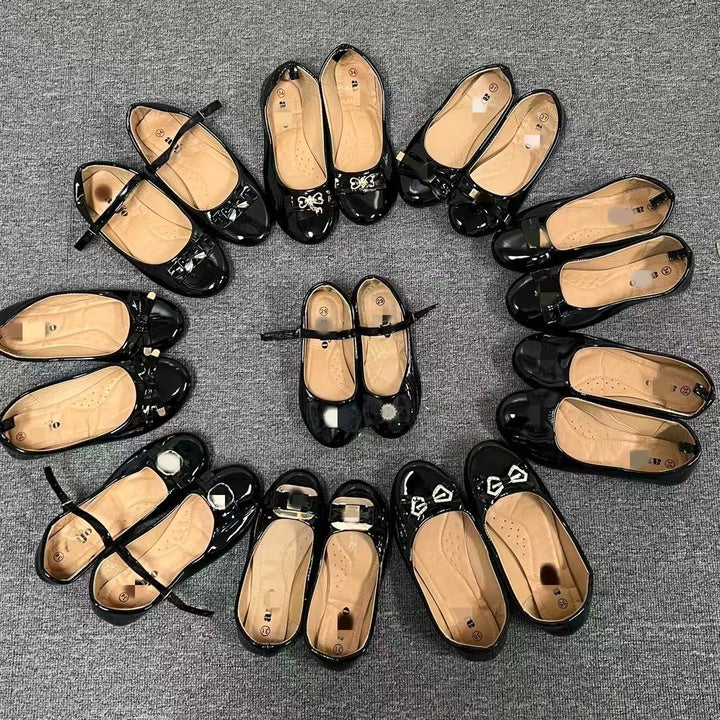 Children's Flat Shoes New Fashion Children's Leather Shoes Girls' Black School Shoes Mixed Design Wholesale