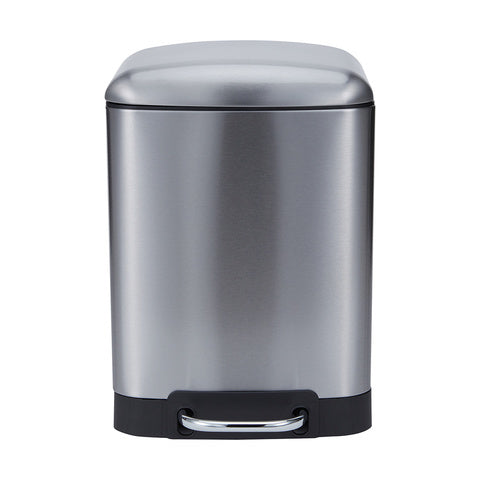 Modern 6L Brushed Stainless Steel Waste Bin Rectangle Silver Soft-Close Trash Can With Foot Pedal