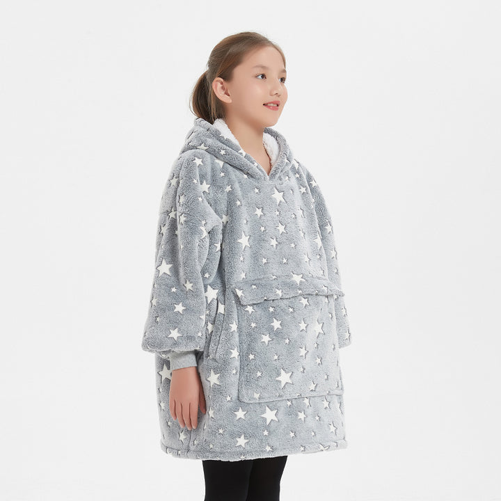 OEM Children Sweatshirt Wearable Luminous Oversized Sweater Flannel Sherpa Hoodie Blankets for Kids