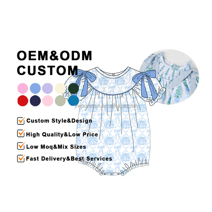 Custom Smocked Pumpkin Kids Girl Sets Smocked Toddler Girl Clothes Custom Smocked Clothes with Low Moq