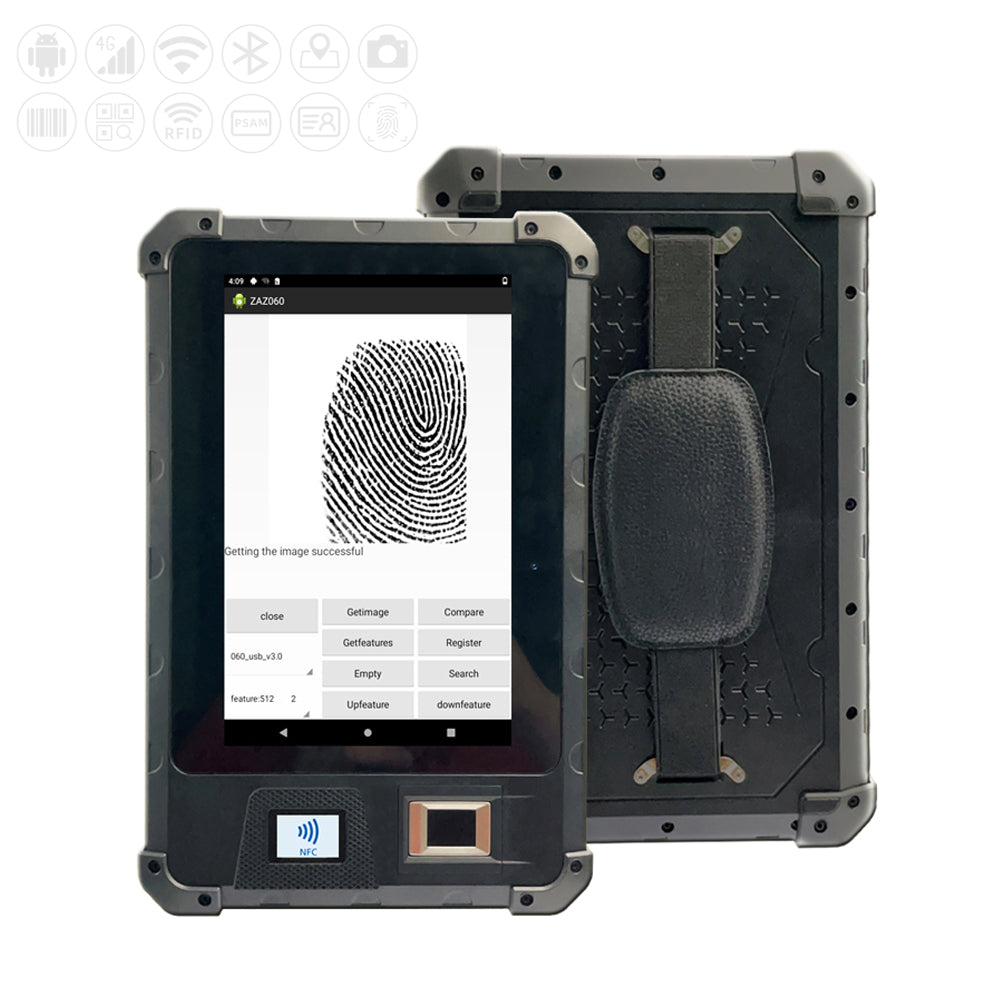 Android industrial biometric 8 Inch rugged tablet with barcode scanner nfc rfid reader fingerprint reader