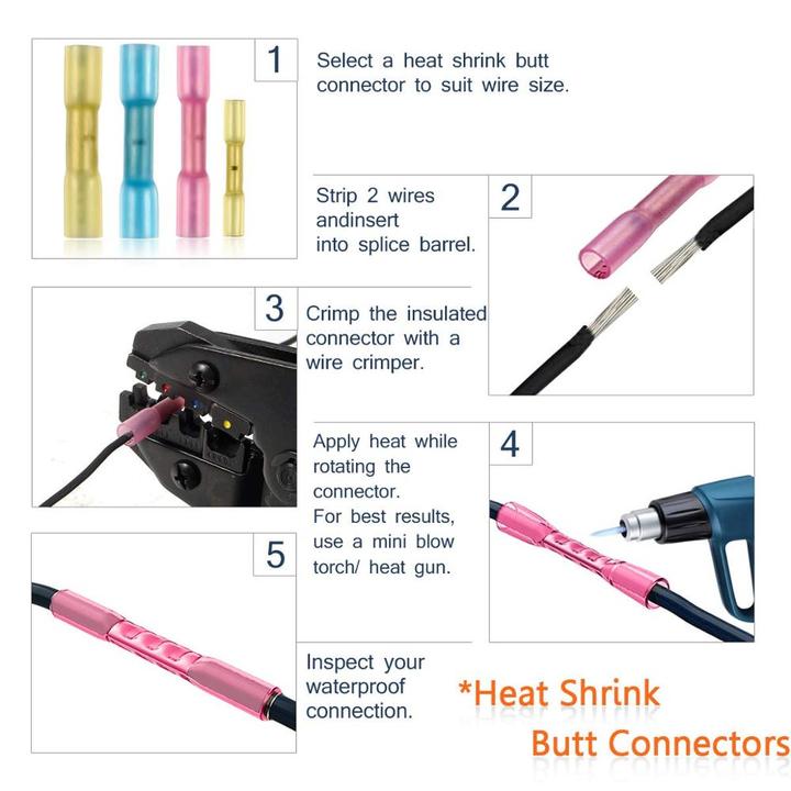 DINGYUAN Heat Shrink Butt Connectors Terminals Waterproof Wire Connector Marine Auto Electrical Terminals Crimp Splice Connector