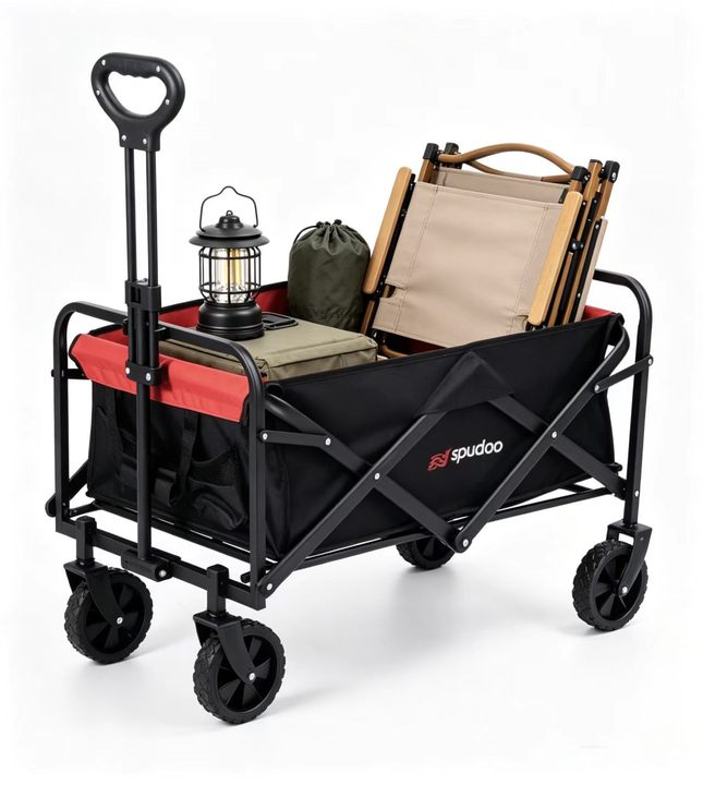 Collapsible Utility Wagon, Foldable Outdoor Trolley for Picnic Camping Garden Use