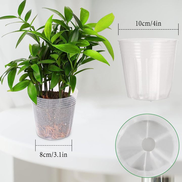4" Reinforced Clear Nursery Pots with Drainage Holes Plastic Transparent Pots for Plants