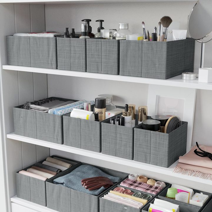 3 Pack Drawer Organizer Grey Storage Bins for Closet Baby Clothes Baby Underwear Bra Cabinet Organizers Sock Storage Box