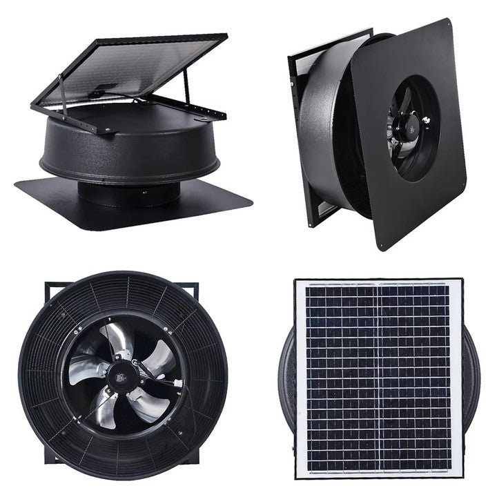 12inch China Manufacturer Solar Axial DC Brushless Copper Motor Roof Mounted Exhaust Fan Vent Fan with Solar Panel 40w