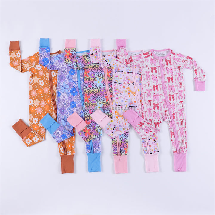 Custom Solid Bamboo Two Way Zipper Baby Long Sleeve Romper Footie Pajamas Baby Clothes New Born Baby Pajamas