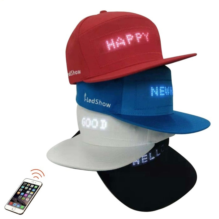 Factory Direct Sale Programmable LED Hat Mobile Phone APP Controlled Scrolling Text LED Caps